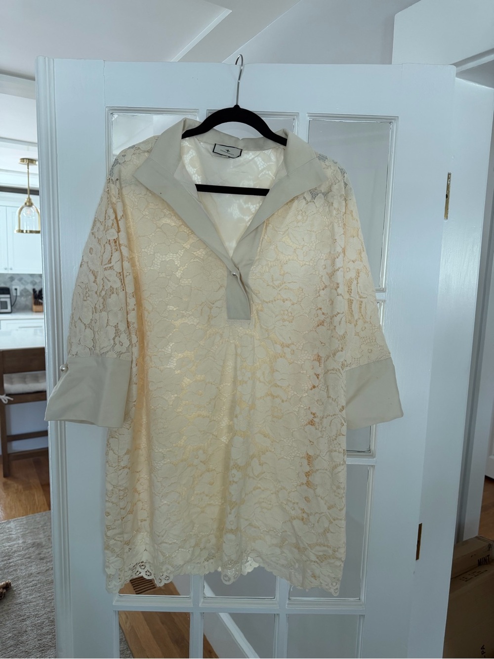 Tuckernuck Cream Lace Tunic with Contrasting Collar
